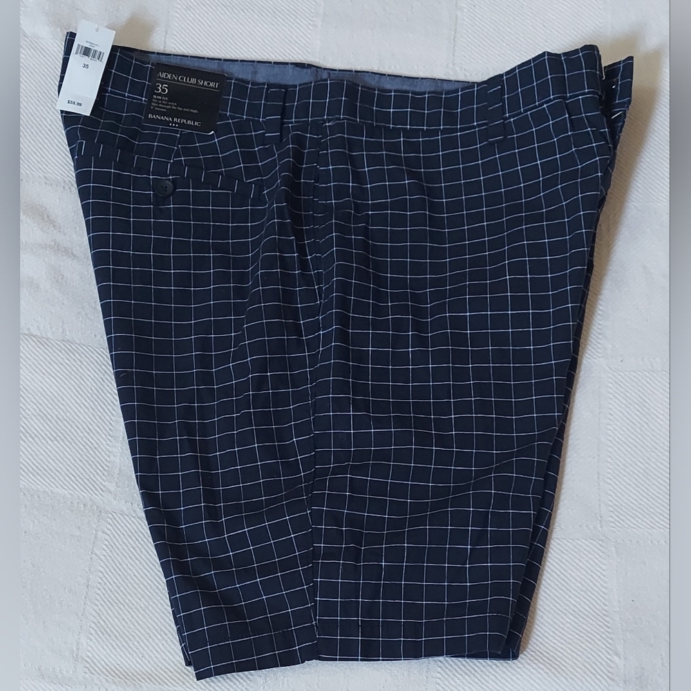 BANANA REPUBLIC MEN'S MULTICOLOR PLAID FLAT FRONT AIDEN CLUB SHORT SIZE 35 NWT